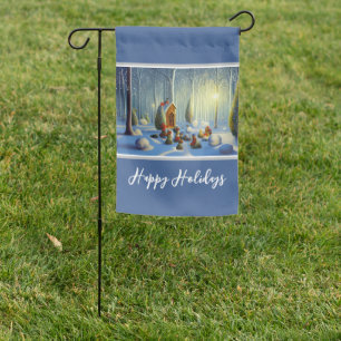 Whimsical Christmas Forest Scene Garden Flag