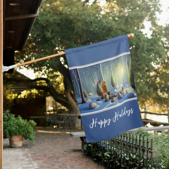 Whimsical Christmas Forest Scene   House Flag (In SItu)