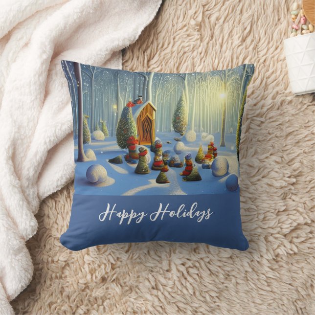 Whimsical Christmas Forest Scene  Throw Pillow (Blanket)