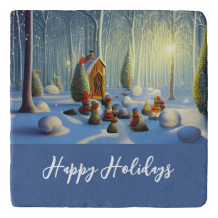 Whimsical Christmas Forest Scene   Trivet