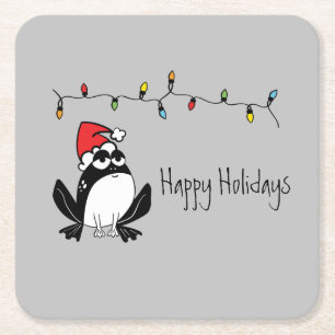 Whimsical Christmas Frog Square Paper Coaster