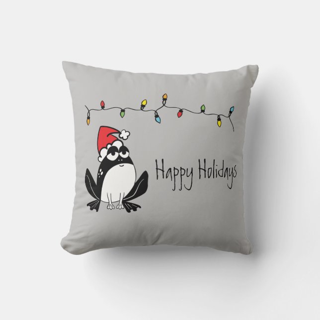 Whimsical Christmas Frog Throw Pillow (Front)