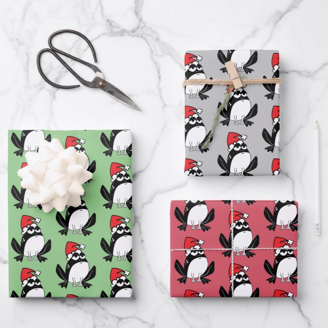 Whimsical Christmas Frogs Wrapping Paper Sheets (Front)