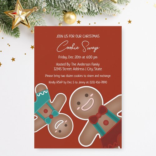 Whimsical Christmas Gingerbread Cookie Swap Party Invitation