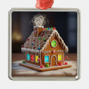 Whimsical Christmas Gingerbread House Festive Ho Metal Ornament