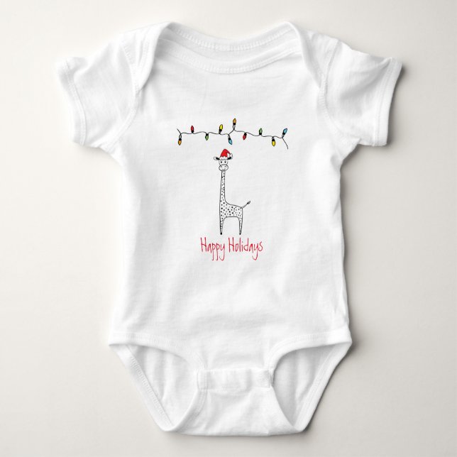 Whimsical Christmas Giraffe Baby Bodysuit (Front)