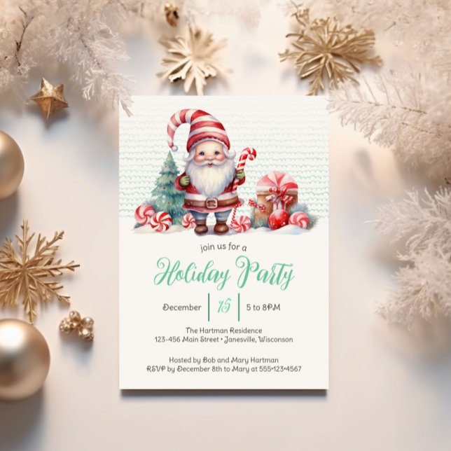 Whimsical Christmas Gnome Holiday Party Card (Creator Uploaded)