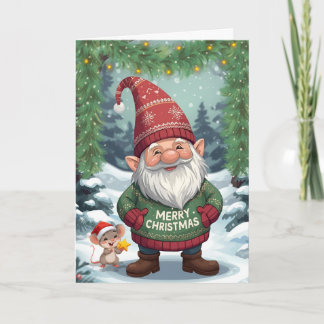 Whimsical Christmas Gnome & Mouse ⭐️ Holiday Card