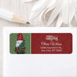 Whimsical Christmas Gnome & Tree Return Address Label