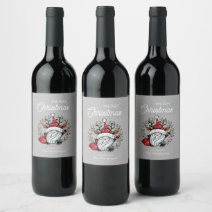 Whimsical Christmas Gnome Wine Label