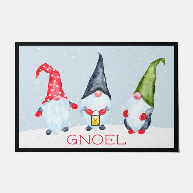 Whimsical Christmas Gnomes Doormat (Front)