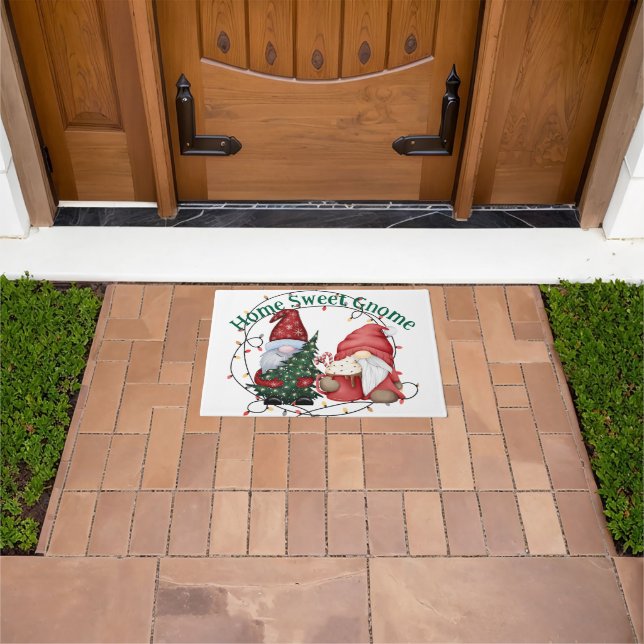 Whimsical Christmas Gnomes Scandinavian Holiday  Doormat (Outdoor)