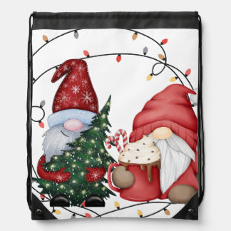 Whimsical Christmas Gnomes Scandinavian Holiday Drawstring Bag