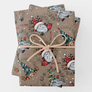 Whimsical Christmas Gnomes Wrapping Paper Sheets