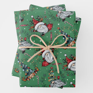 Whimsical Christmas Gnomes Wrapping Paper Sheets