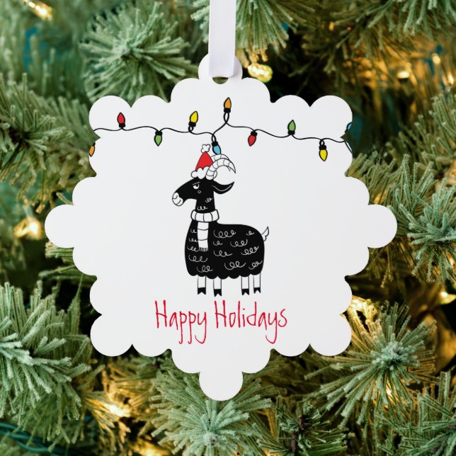 Whimsical Christmas Goat Customizable Ornament Card (Insitu (Tree))