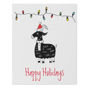 Whimsical Christmas Goat Faux Canvas Print