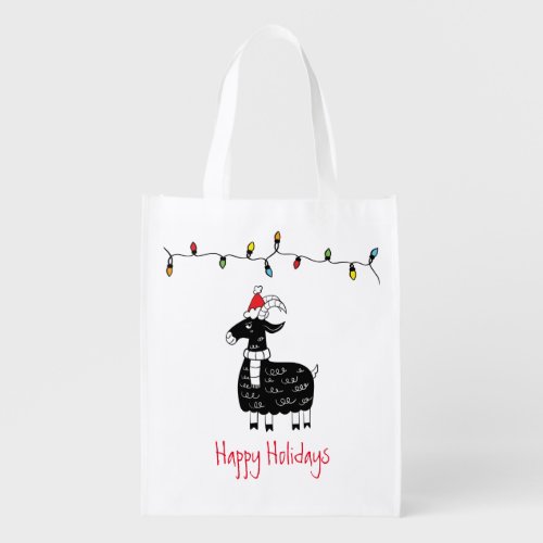 Whimsical Christmas Goat Grocery Bag