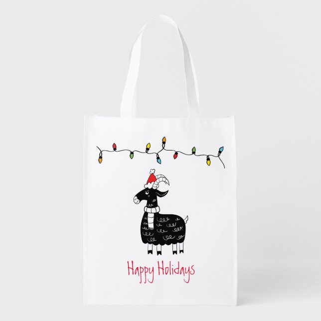 Whimsical Christmas Goat Grocery Bag (Front)