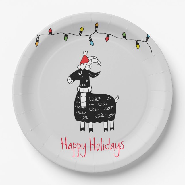 Whimsical Christmas Goat Paper Plates (Front)