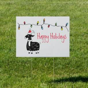 Whimsical Christmas Goat Sign