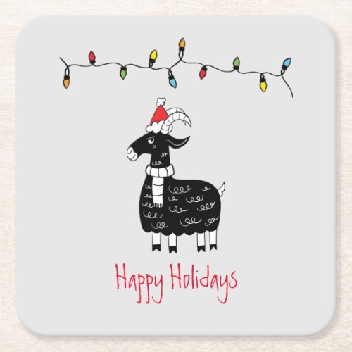 Whimsical Christmas Goat Square Paper Coaster