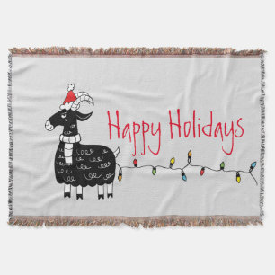 Whimsical Christmas Goat Throw Blanket