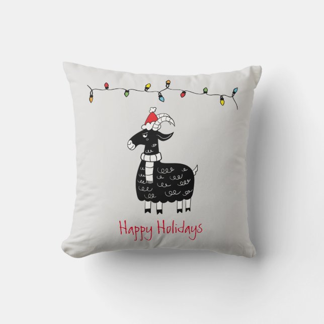 Whimsical Christmas Goat Throw Pillow (Front)
