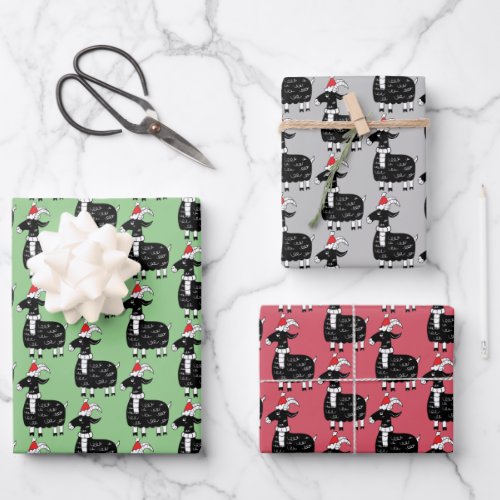 Whimsical Christmas Goats Wrapping Paper Sheets