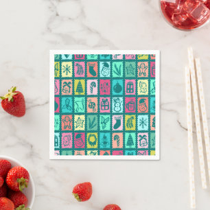 Whimsical Christmas Grid Cute Bright Holiday Paper Napkins