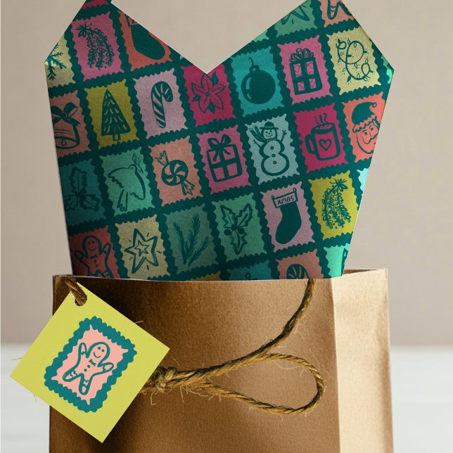 Whimsical Christmas Grid Cute Bright Holiday Tissue Paper (Whimsical Christmas Grid Cute Bright Hand drawn Holiday Tissue Paper
)