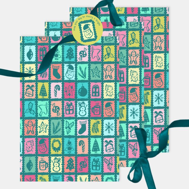 Whimsical Christmas Grid Cute Bright Holiday Wrapping Paper Sheets (Whimsical Christmas Grid Cute Bright Holiday Wrapping Paper Sheets
)