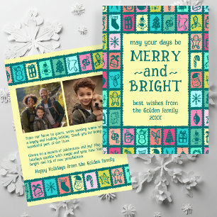 Whimsical Christmas Grid Cute Custom 2 PHOTO Holiday Card
