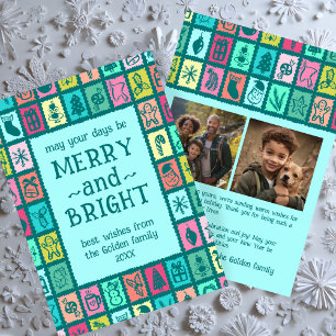 Whimsical Christmas Grid Cute Custom 2 PHOTO Holiday Card