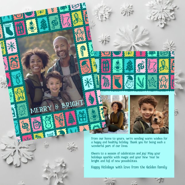 Whimsical Christmas Grid Cute Custom 3 PHOTO  Holiday Card (Whimsical Christmas Grid Cute Custom 3 PHOTO Holiday Card
)