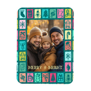 Whimsical Christmas Grid Cute Custom Photo Magnet