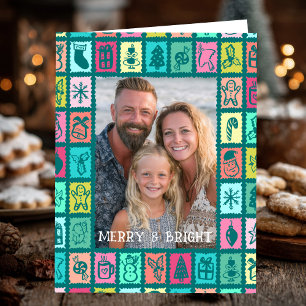 Whimsical Christmas Grid Cute Custom PHOTO Message Card