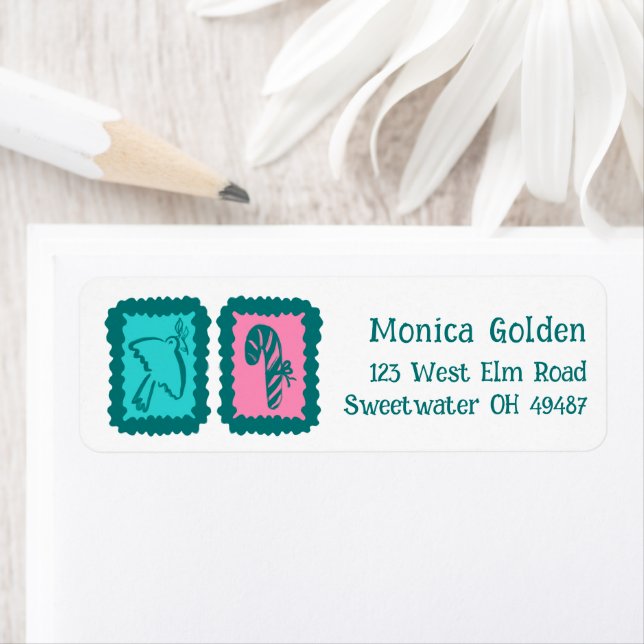 Whimsical Christmas Grid Cute Custom Return Addres Label (Insitu)