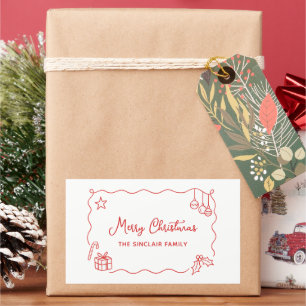 Whimsical Christmas Hand Drawn Scribble Minimalist Rectangular Sticker