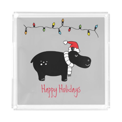 Whimsical Christmas Hippo Acrylic Tray