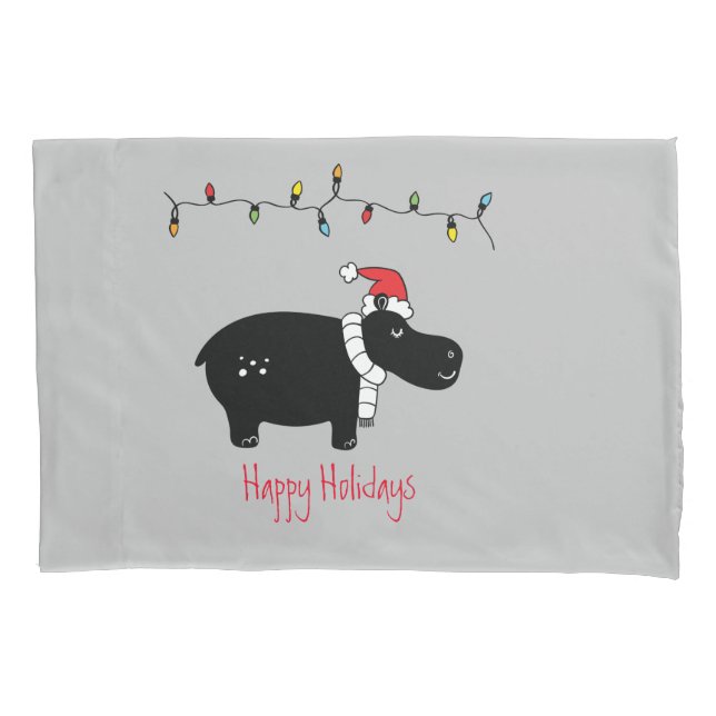Whimsical Christmas Hippo Pillow Case (Front)