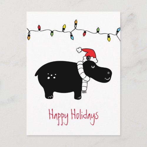 Whimsical Christmas Hippo Postcard