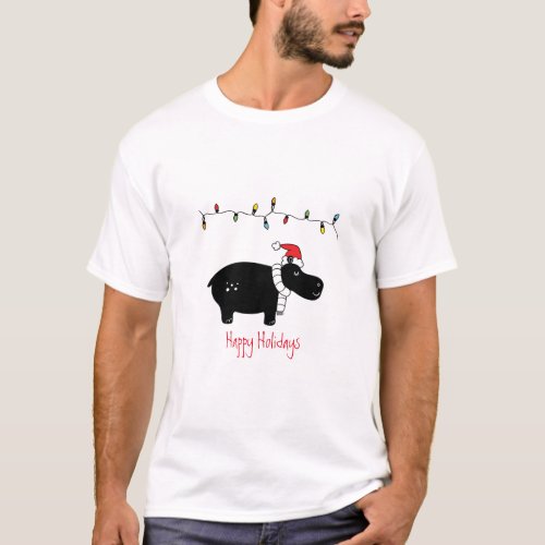 Whimsical Christmas Hippo T_Shirt