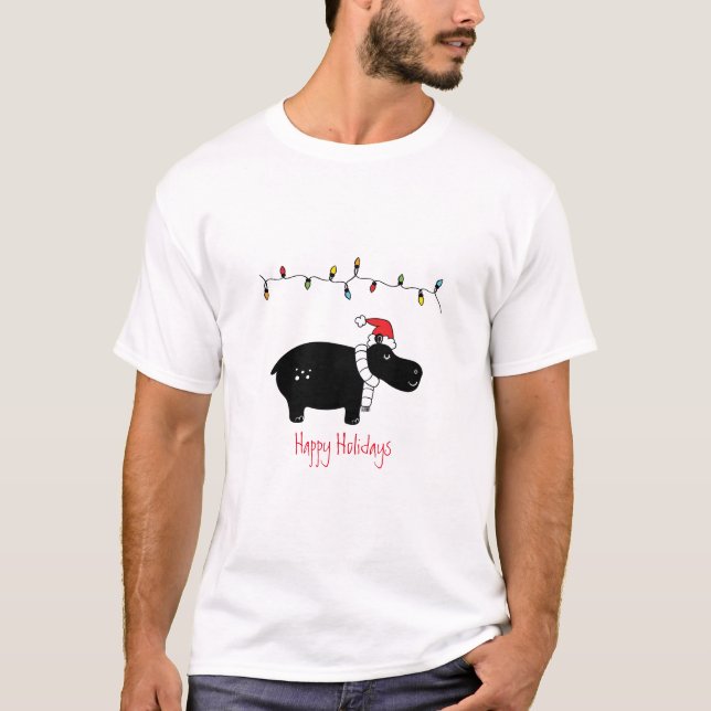 Whimsical Christmas Hippo T-Shirt (Front)