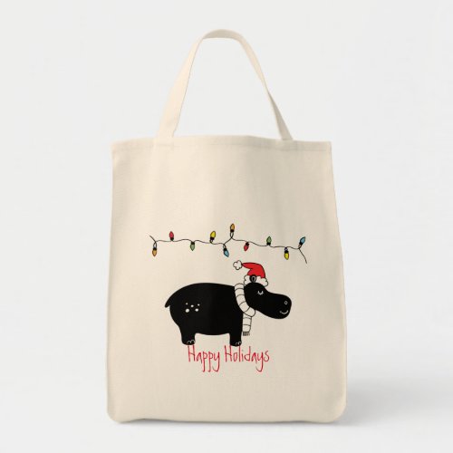Whimsical Christmas Hippo Tote Bag