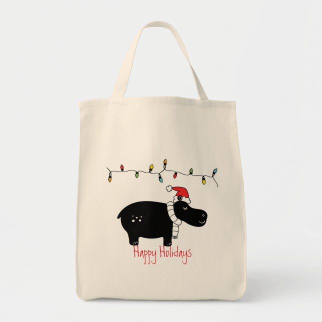 Whimsical Christmas Hippo Tote Bag (Front)