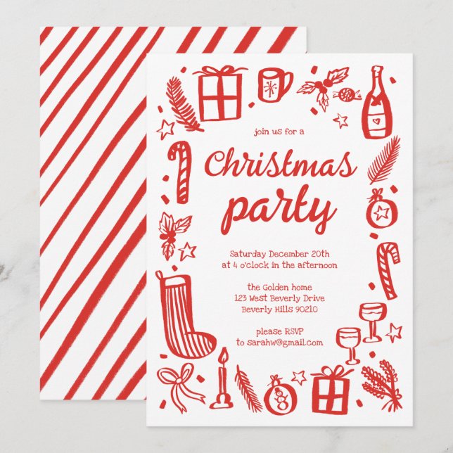 Whimsical Christmas Holiday Party Cute Custom Invitation (Front/Back)