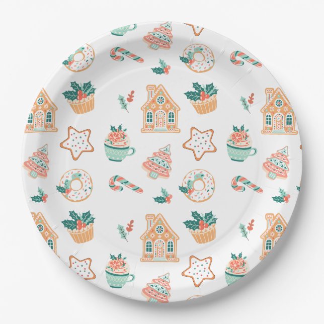 Whimsical Christmas Holiday Party Paper Plates (Front)