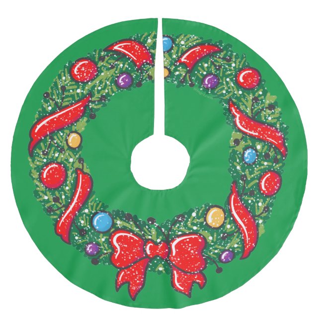 Whimsical Christmas Holiday Reef Red Festive Brushed Polyester Tree Skirt (Front)