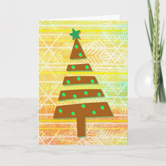 Whimsical Christmas Holiday Tree Burnt Orange Card (Front)